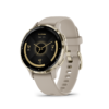 Soft gold stainless steel bezel with French grey case and silicone band
